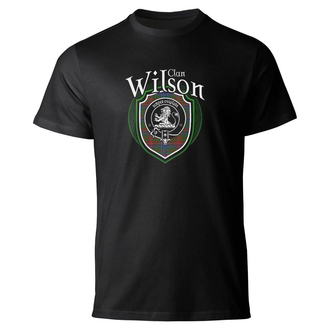 Wilson clan badge on a black T-shirt
